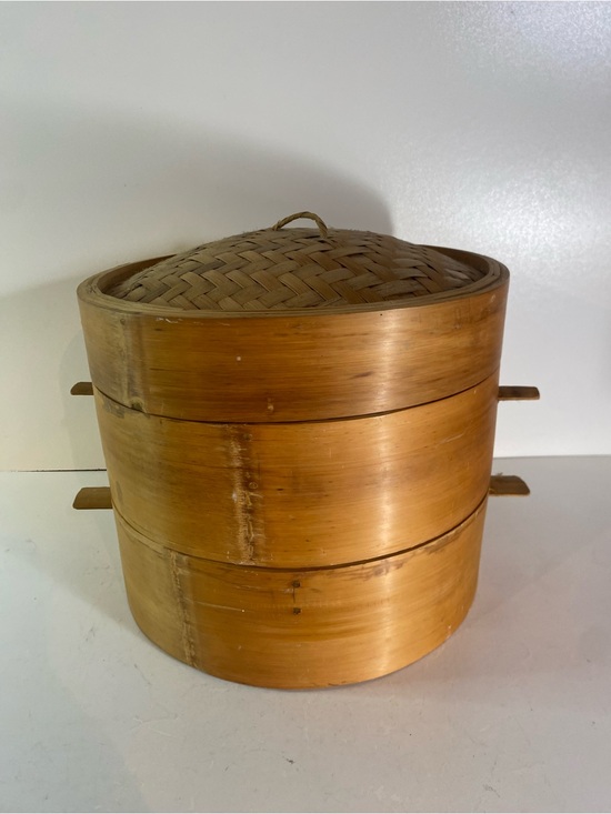 Other - Vintage Covered 2-Tier Bamboo Steamer Basket With Handles 9” Diameter